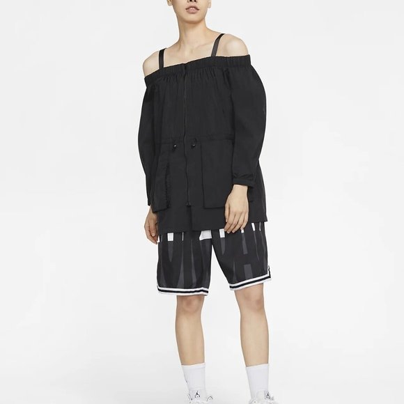 Air Jordan Off-Shoulder Utility Jacket Waist Long Sleeves Black - Picture 12 of 16